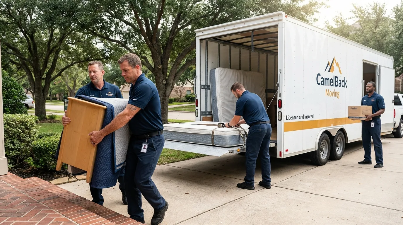 Crew loading residential truck for cross-state move from Eden, NY